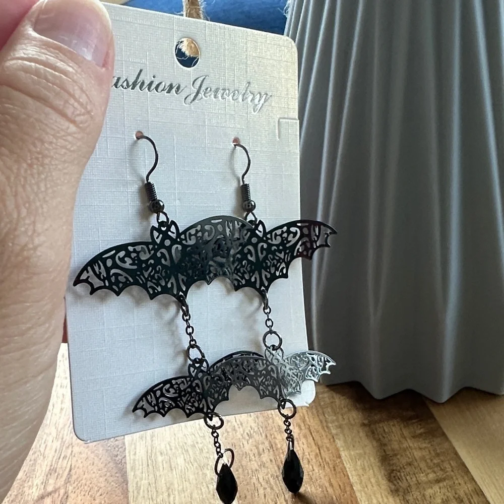 Black Bat Dangle Earrings